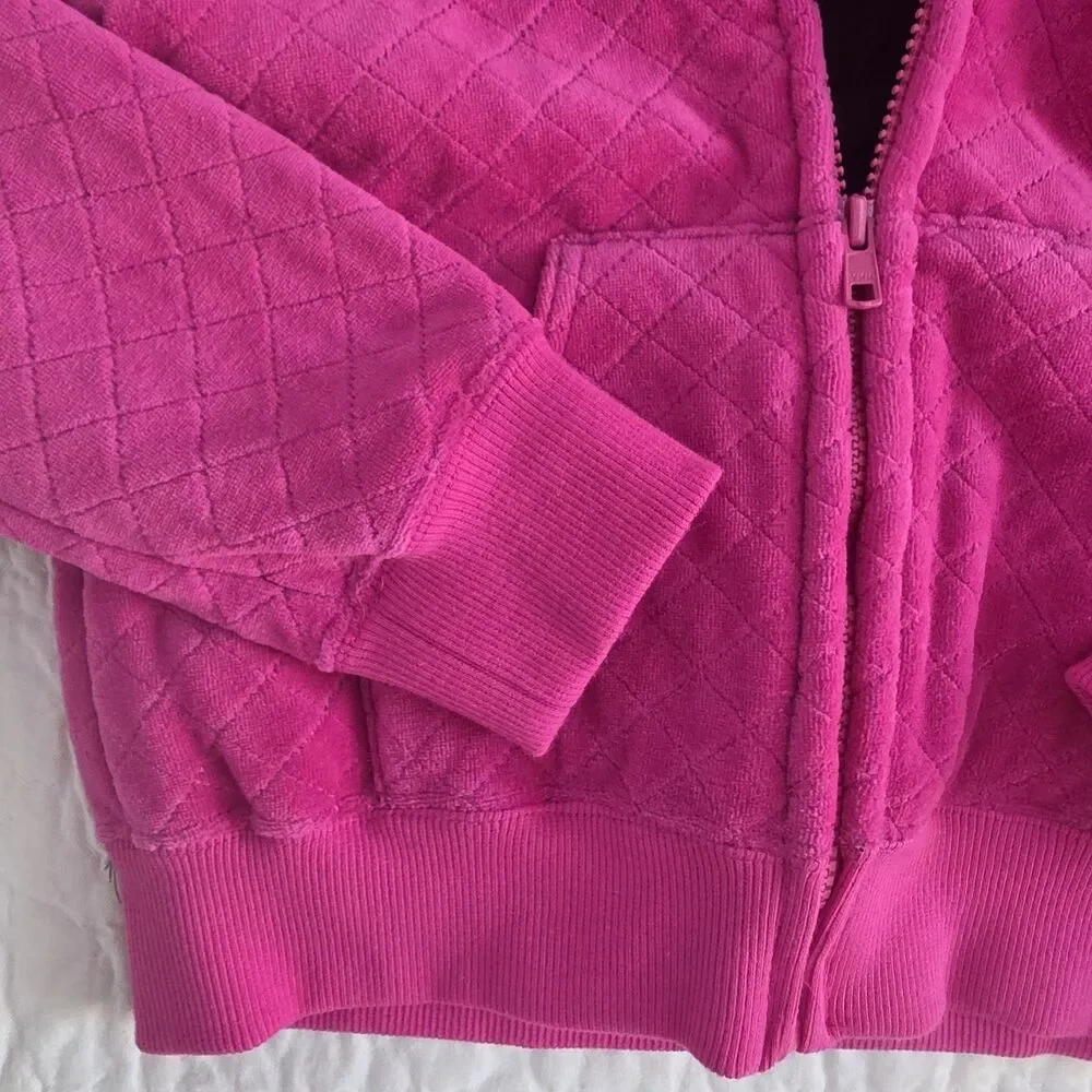 Vintage Gymboree Quilted Jacket Size 8 Pink Velour Hooded Full Zip Lined